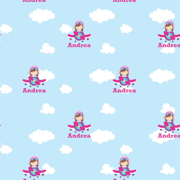 Custom Airplane & Girl Pilot Wallpaper & Surface Covering (Water Activated 24"x 24" Sample)