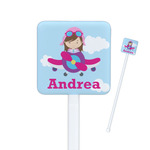Airplane & Girl Pilot Square Plastic Stir Sticks - Double Sided (Personalized)