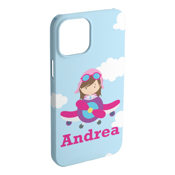 Custom Airplane & Girl Pilot iPhone Case - Plastic - iPhone 15 Plus (Personalized)