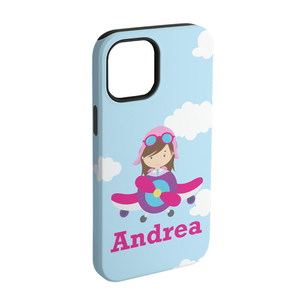 Custom Airplane & Girl Pilot iPhone Case - Rubber Lined - iPhone 15 Pro (Personalized)