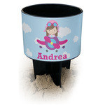 Airplane & Girl Pilot Black Beach Spiker Drink Holder (Personalized)