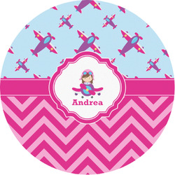 Airplane Theme - for Girls Multipurpose Round Labels - 1" (Personalized)