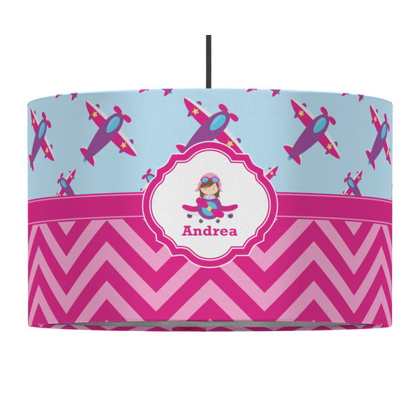 Custom Airplane Theme - for Girls 12" Drum Pendant Lamp - Fabric (Personalized)