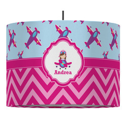 Airplane Theme - for Girls 16" Drum Pendant Lamp - Fabric (Personalized)
