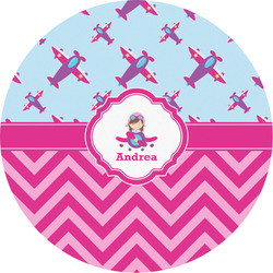 Airplane Theme - for Girls Multipurpose Round Labels - 2" (Personalized)