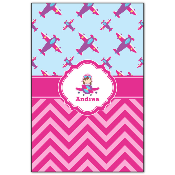 Custom Airplane Theme - for Girls Wood Print - 20x30 (Personalized)