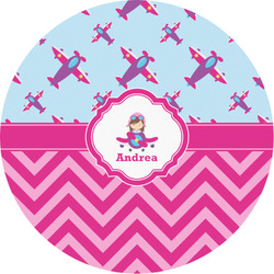 Airplane Theme - for Girls Multipurpose Round Labels - 3" (Personalized)