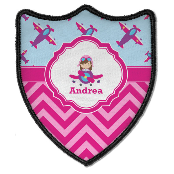 Custom Airplane Theme - for Girls Iron On Shield Patch B w/ Name or Text