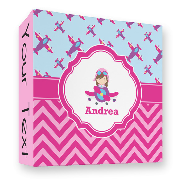 Custom Airplane Theme - for Girls 3 Ring Binder - Full Wrap - 3" (Personalized)