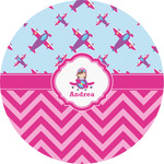 Airplane Theme - for Girls Multipurpose Round Labels - 5" (Personalized)