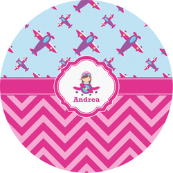 Airplane Theme - for Girls Multipurpose Round Labels - 5" (Personalized)