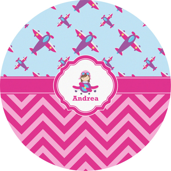 Custom Airplane Theme - for Girls Multipurpose Round Labels - 5" (Personalized)