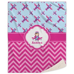 Airplane Theme - for Girls Sherpa Throw Blanket - 60"x80" (Personalized)