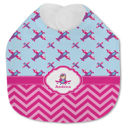 Airplane Theme - for Girls Jersey Knit Baby Bib w/ Name or Text