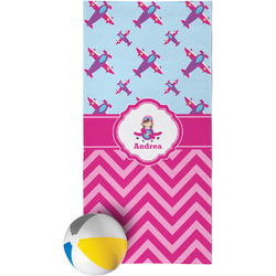 Airplane Theme - for Girls Beach Towel (Personalized)