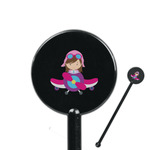 Airplane Theme - for Girls 5.5" Round Plastic Stir Sticks - Black - Double Sided