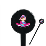 Airplane Theme - for Girls 7" Round Plastic Stir Sticks - Black - Double Sided