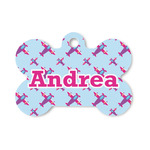 Airplane Theme - for Girls Bone Shaped Dog ID Tag - Small (Personalized)