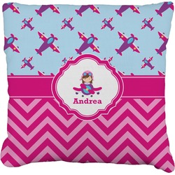 Airplane Theme - for Girls Faux-Linen Throw Pillow 16" (Personalized)
