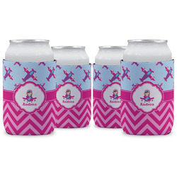 Airplane Theme - for Girls Can Cooler (12 oz) - Set of 4 w/ Name or Text