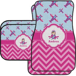 Airplane Theme - for Girls Car Floor Mats Set - 2 Front & 2 Back (Personalized)