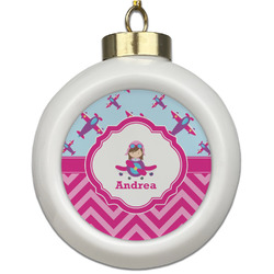 Airplane Theme - for Girls Ceramic Ball Ornament (Personalized)