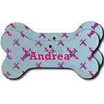 Airplane Theme - for Girls Ceramic Dog Ornament - Front & Back w/ Name or Text