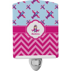 Airplane Theme - for Girls Ceramic Night Light (Personalized)