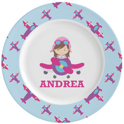 Airplane Theme - for Girls Ceramic Dinner Plates (Set of 4)