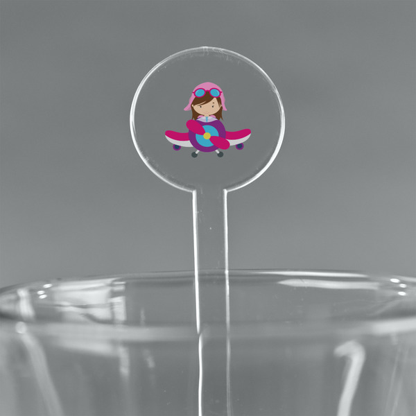 Custom Airplane Theme - for Girls 7" Round Plastic Stir Sticks - Clear