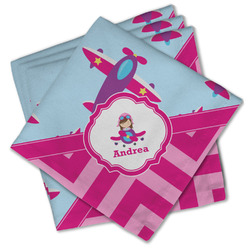 Airplane Theme - for Girls Cloth Cocktail Napkins - Set of 4 w/ Name or Text