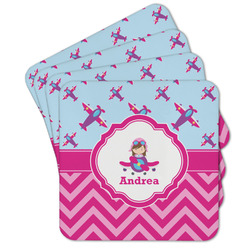 Airplane Theme - for Girls Cork Coaster - Set of 4 w/ Name or Text
