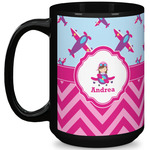 Airplane Theme - for Girls 15 Oz Coffee Mug - Black (Personalized)