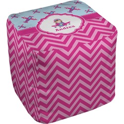 Airplane Theme - for Girls Cube Pouf Ottoman - 18" (Personalized)