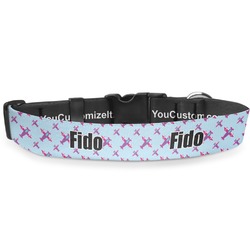 Airplane Theme - for Girls Deluxe Dog Collar - Large (13" to 21") (Personalized)