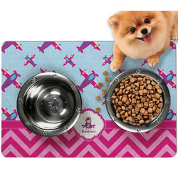 Airplane Theme - for Girls Dog Food Mat - Small w/ Name or Text