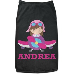 Airplane Theme - for Girls Black Pet Shirt - L (Personalized)