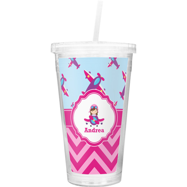 Custom Airplane Theme - for Girls Double Wall Tumbler with Straw (Personalized)