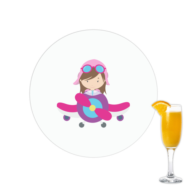 Custom Airplane Theme - for Girls Printed Drink Topper - 2.15"