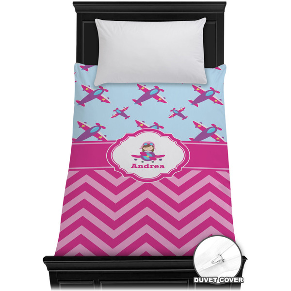 Custom Airplane Theme - for Girls Duvet Cover - Twin XL (Personalized)