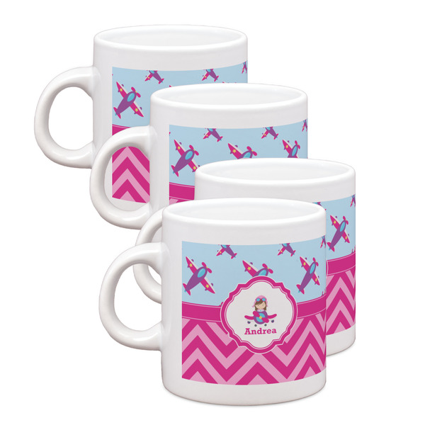 Custom Airplane Theme - for Girls Single Shot Espresso Cups - Set of 4 (Personalized)