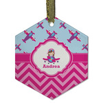 Airplane Theme - for Girls Flat Glass Ornament - Hexagon w/ Name or Text