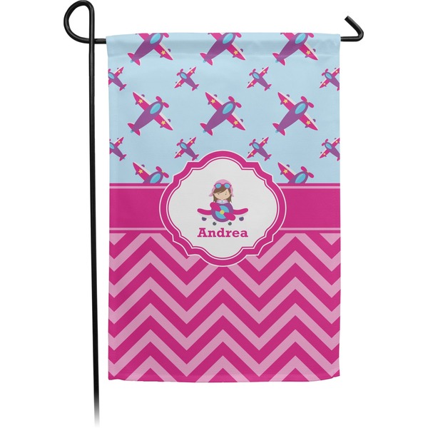 Custom Airplane Theme - for Girls Small Garden Flag - Double Sided w/ Name or Text