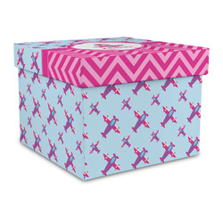Airplane Theme - for Girls Gift Box with Lid - Canvas Wrapped - Large (Personalized)