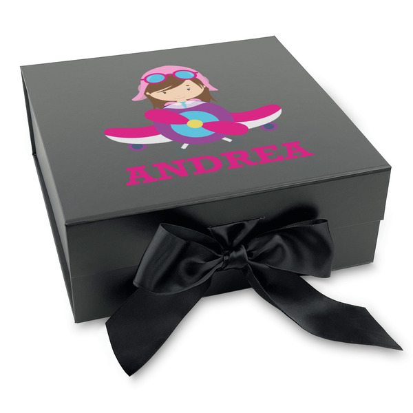 Custom Airplane Theme - for Girls Gift Box with Magnetic Lid - Black