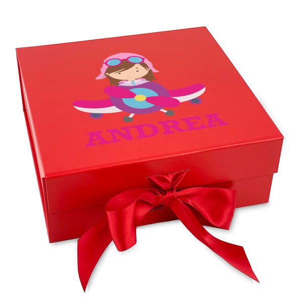 Custom Airplane Theme - for Girls Gift Box with Magnetic Lid - Red