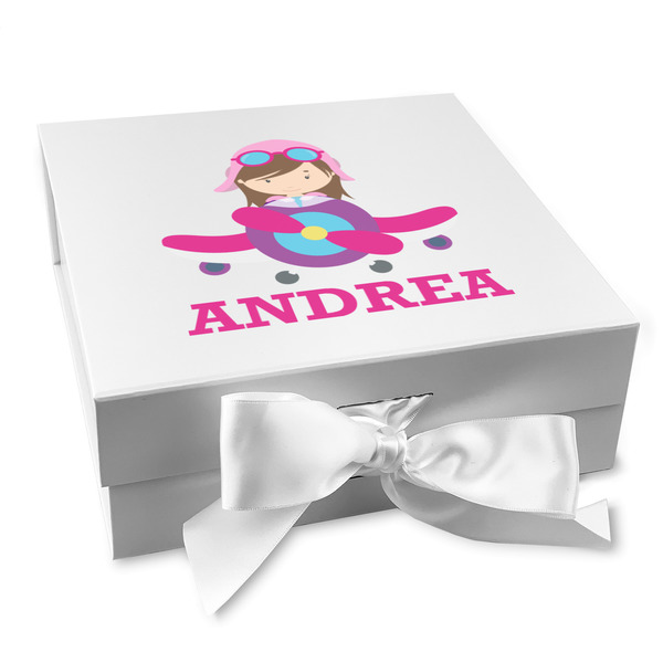 Custom Airplane Theme - for Girls Gift Box with Magnetic Lid - White