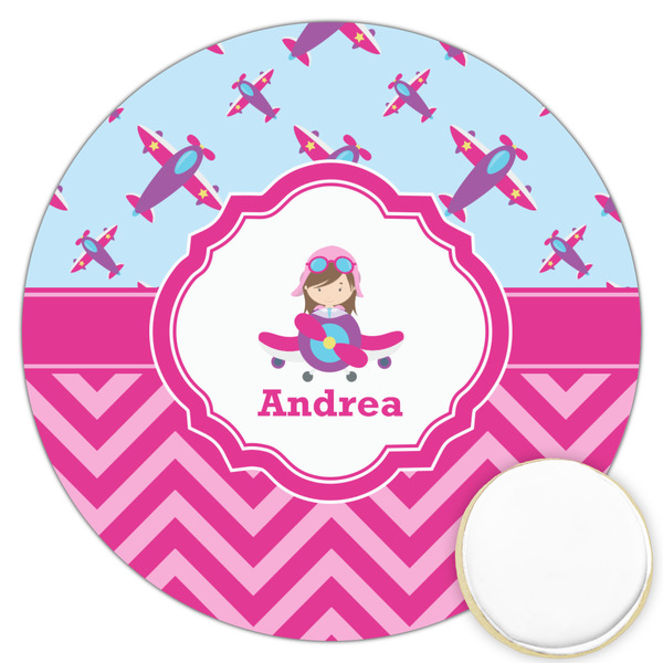 Custom Airplane Theme - for Girls Printed Cookie Topper - 3.25" (Personalized)