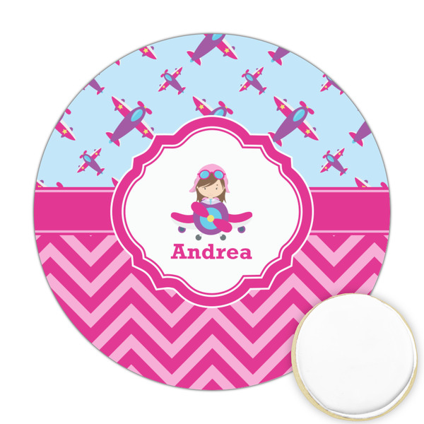 Custom Airplane Theme - for Girls Printed Cookie Topper - 2.5" (Personalized)