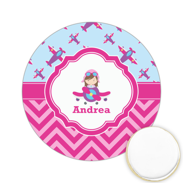 Custom Airplane Theme - for Girls Printed Cookie Topper - 2.15" (Personalized)